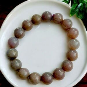 12mm natural Smoke Grey Hotan Jade bead bracelet